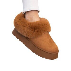 NEW WILD DIVA Faux-Fur Platform Slip On Booties, Cozy Warm, Winter Boots